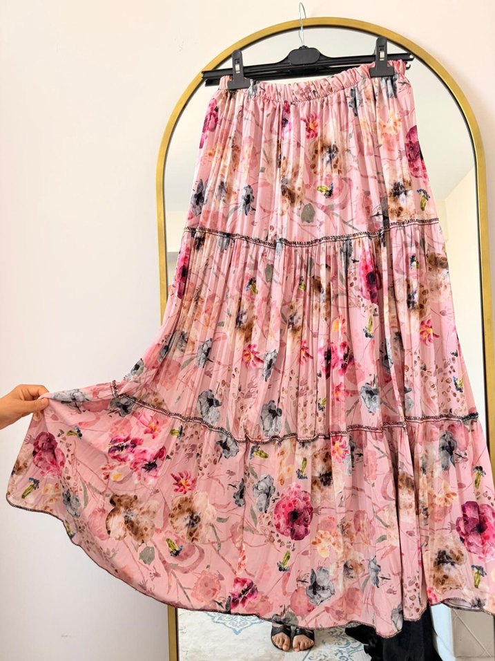 Pembe Bohem Uzun Etek Pilili Fırfırlı - Görsel 3