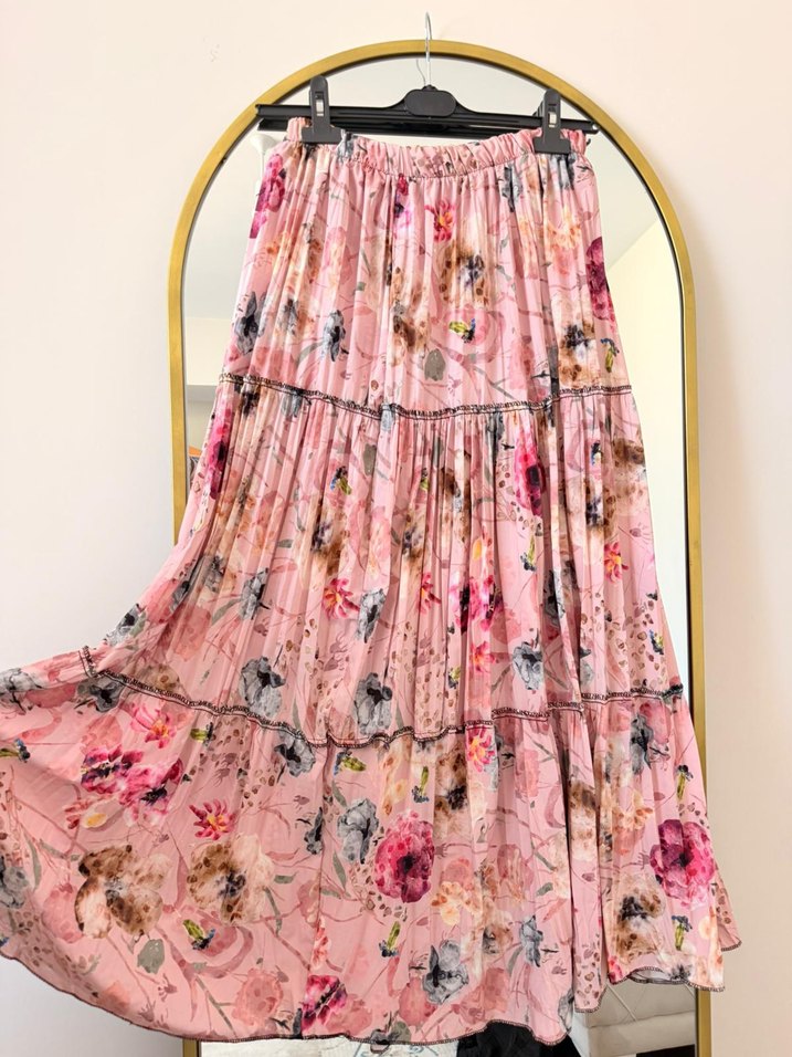 Pembe Bohem Uzun Etek Pilili Fırfırlı - Görsel 2