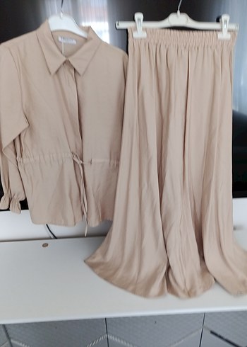 Bej Keten Kadın Uzun Salaş Takım - Görsel 6