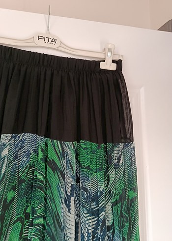 Yeşil Yılan Desenli midi boy Pilili Etek - Görsel 5