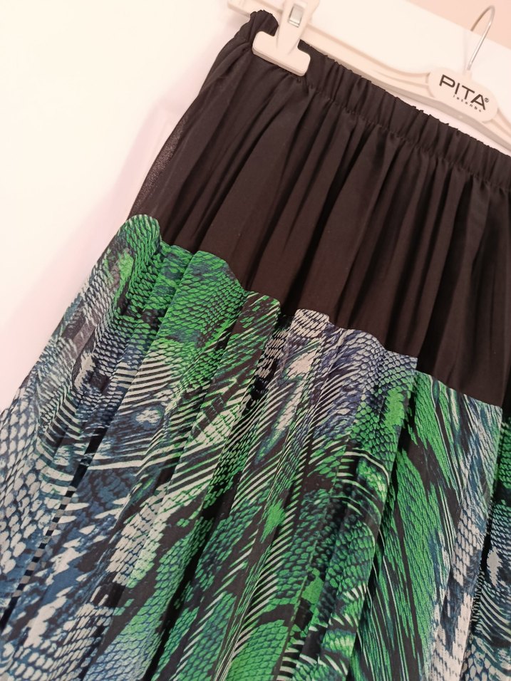 Yeşil Yılan Desenli midi boy Pilili Etek - Görsel 3