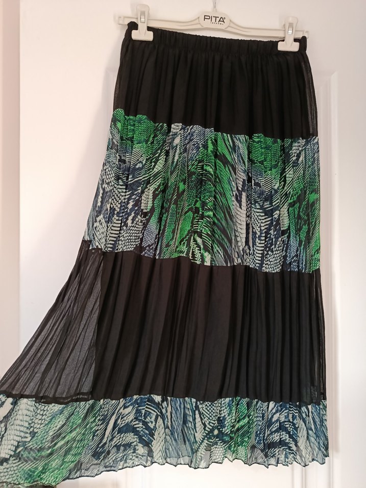 Yeşil Yılan Desenli midi boy Pilili Etek - Görsel 2