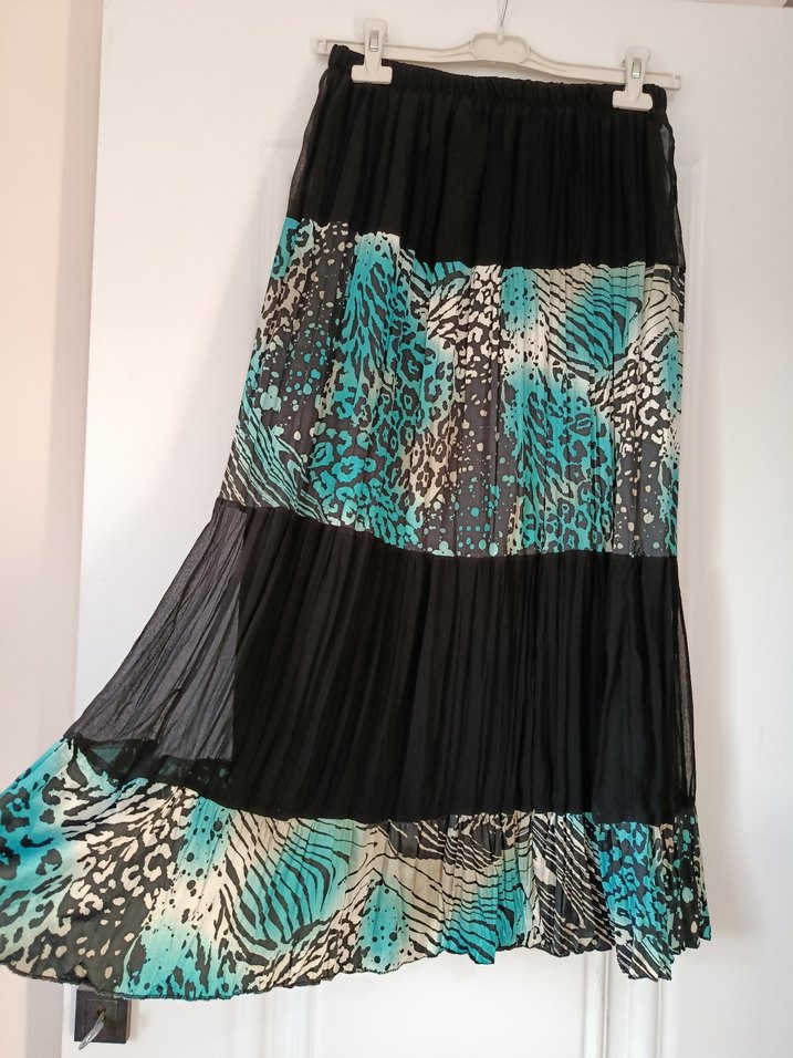 Bohem Pileli Uzun Etek - Turkuaz Desenli - Görsel 2