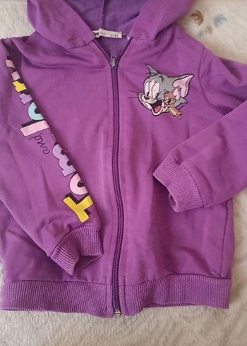 Kız Çocuk Mor Kapüşonlu Fermuarlı Sweatshirt