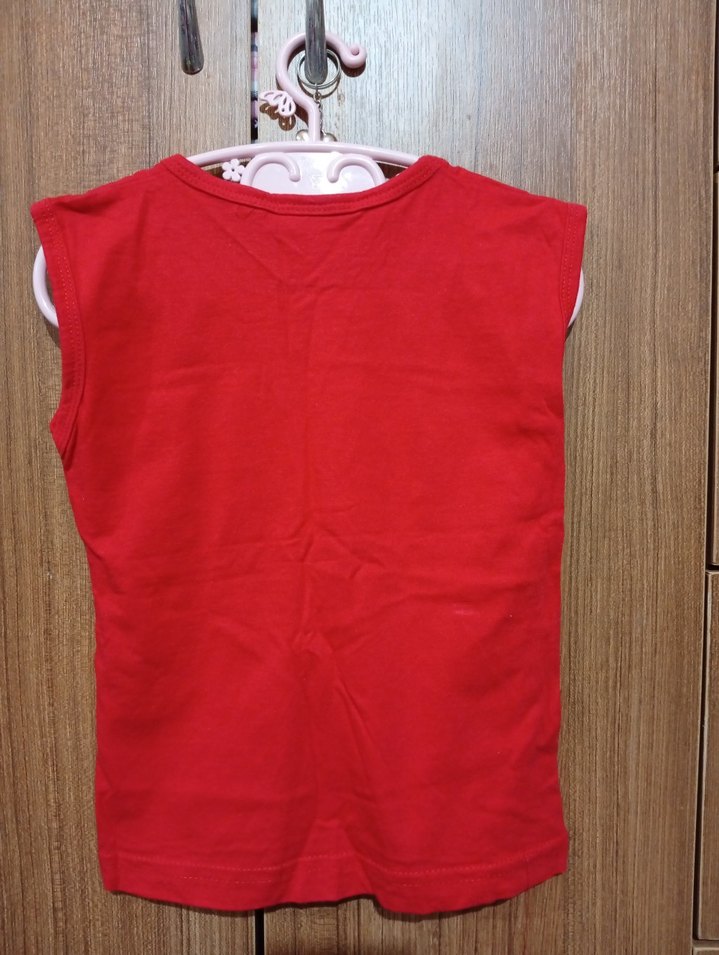 Kız Çocuk Kırmızı Baskılı Kolsuz Tişört - Görsel 2