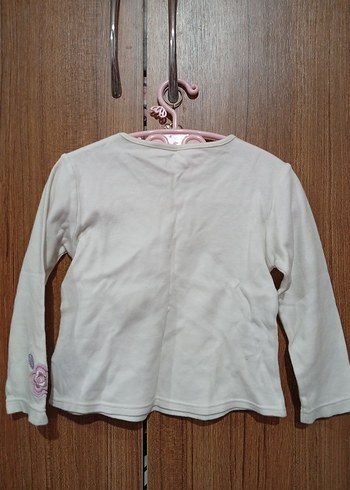 Beyaz Kız Çocuk Uzun Kollu Pamuklu Tişört - Görsel 3