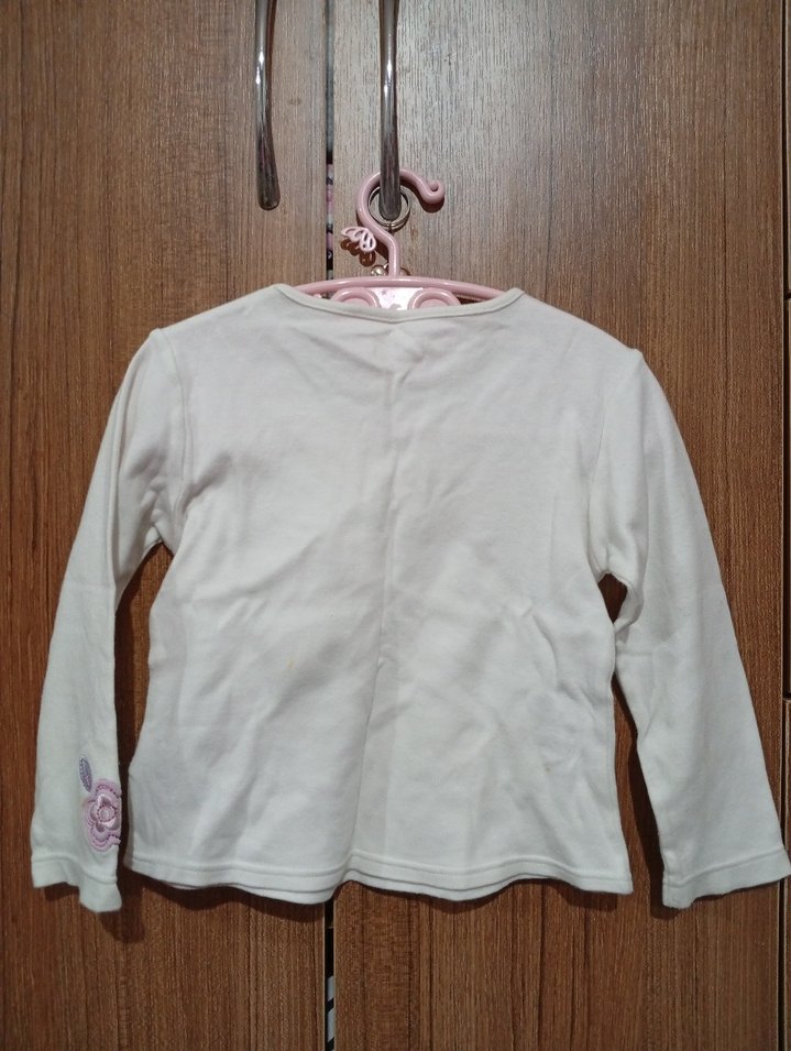 Beyaz Kız Çocuk Uzun Kollu Pamuklu Tişört - Görsel 3