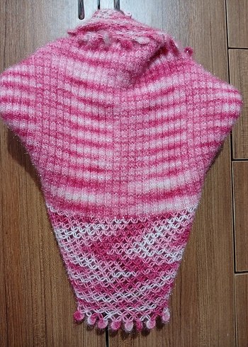 Kız Çocuk Pembe Bağlama Desenli El Örgüsü Panço - Görsel 2