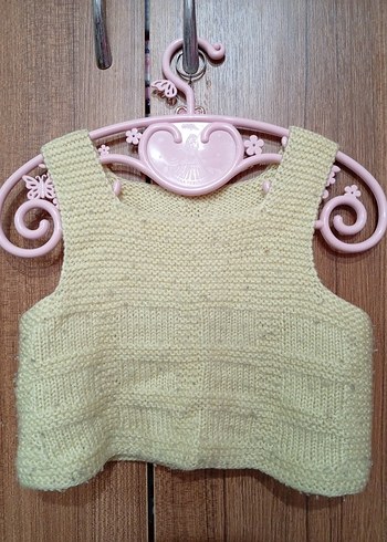 Kız Çocuk Bej Örgü Kolsuz Yelek - Görsel 2