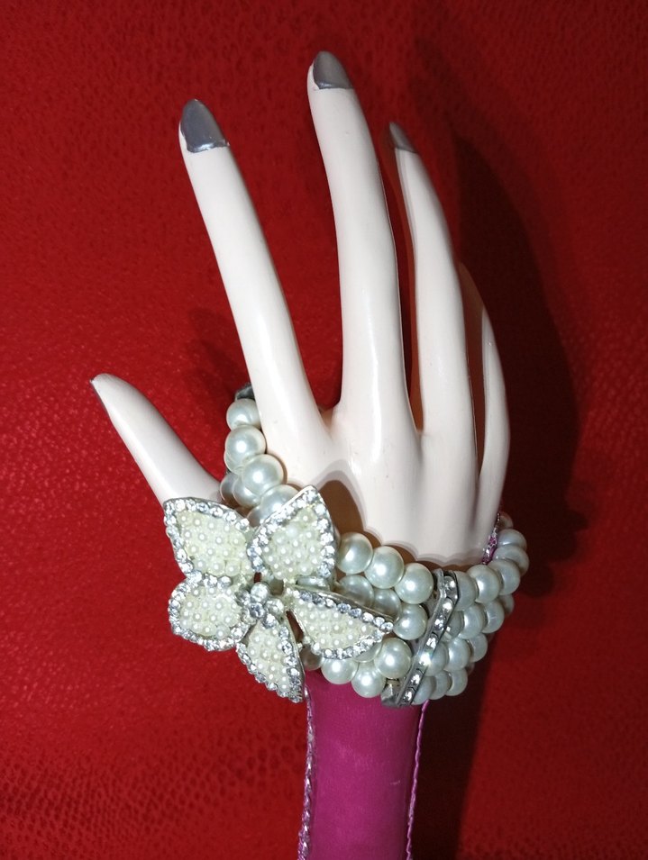 Çiçek Detaylı İncili Kadın Taşlı Bileklik - Görsel 3