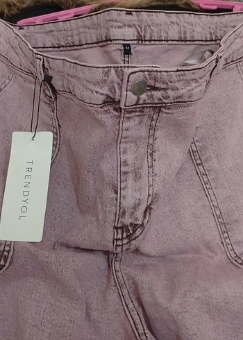 Mor Pamuklu Salaş Midi Kot Pantolon - Görsel 2