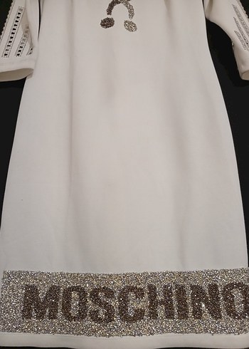 Uzun Kollu Beyaz Taşlı Payetli Kadın Abiye Elbise - Görsel 4