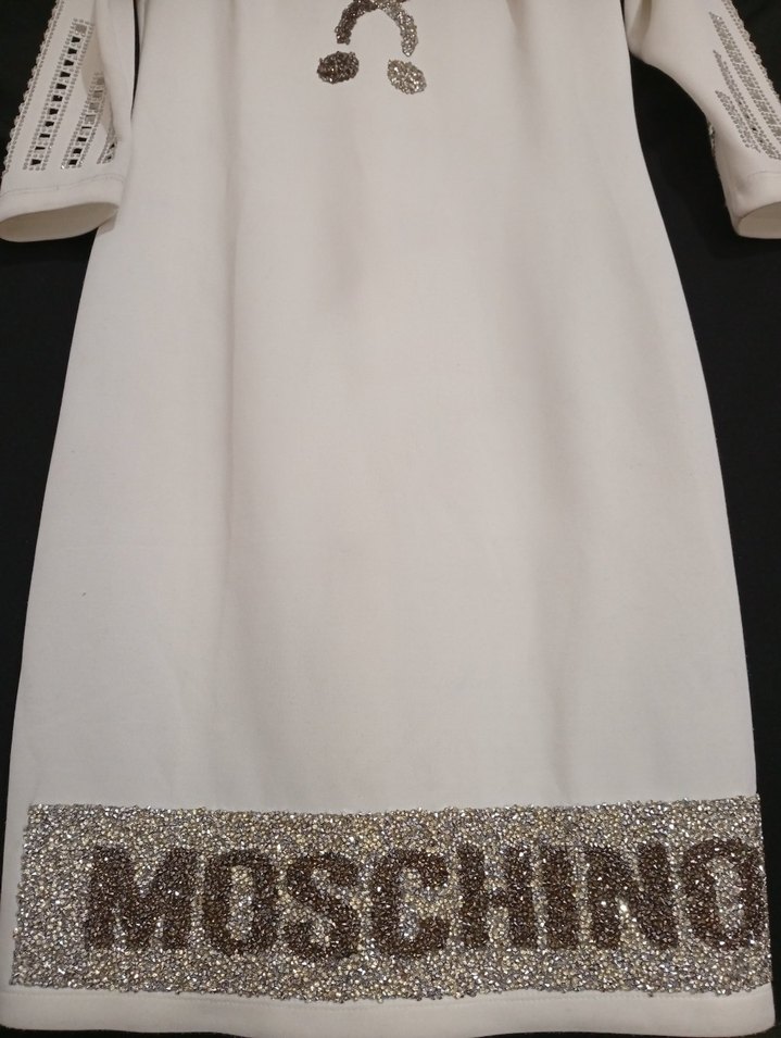 Uzun Kollu Beyaz Taşlı Payetli Kadın Abiye Elbise - Görsel 4
