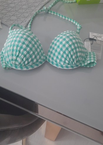 Turkuaz Kareli Bikini Üstü