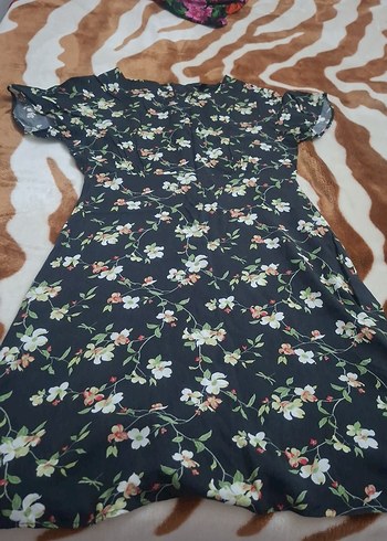 Çiçek Desenli Siyah Bohem Kadın Elbise - Görsel 2