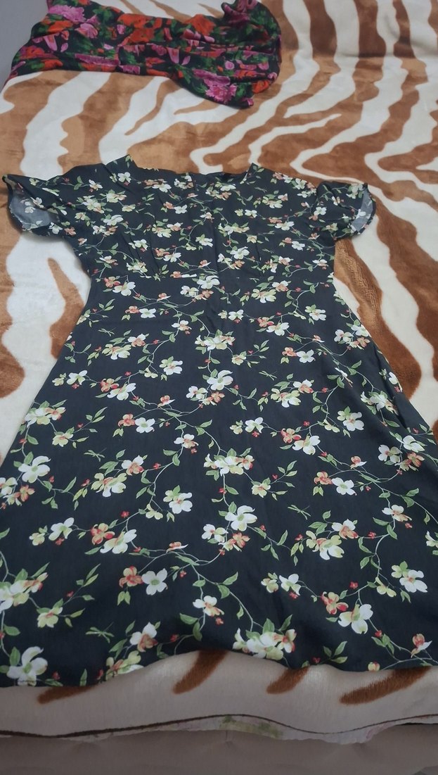 Çiçek Desenli Siyah Bohem Kadın Elbise - Görsel 3