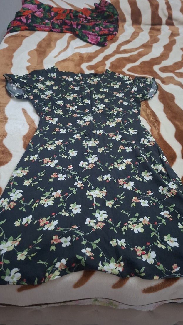 Çiçek Desenli Siyah Bohem Kadın Elbise - Görsel 2