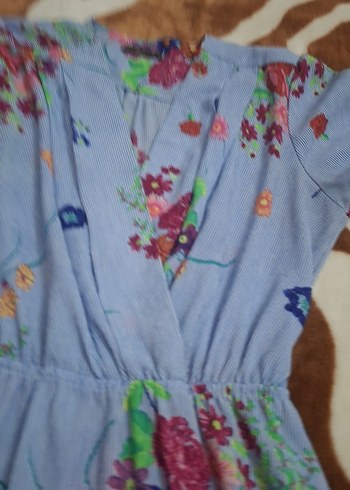 Mavi Çiçek Desenli Uzun Bohem Elbise - Görsel 6