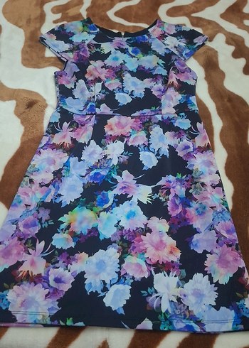 Mor Çiçekli Midi Kadın Elbise - Görsel 3