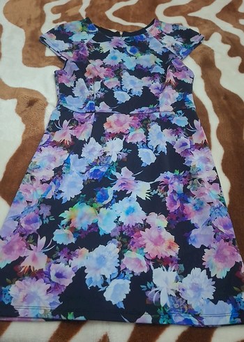 Mor Çiçekli Midi Kadın Elbise - Görsel 4