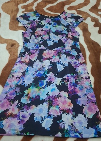 Mor Çiçekli Midi Kadın Elbise - Görsel 2