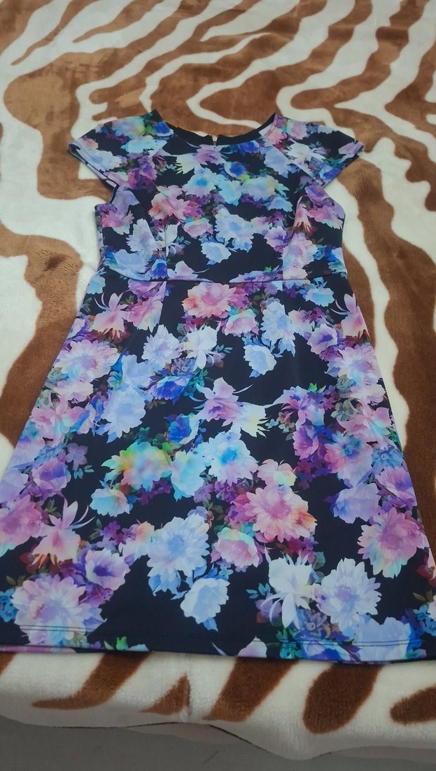 Mor Çiçekli Midi Kadın Elbise - Görsel 3