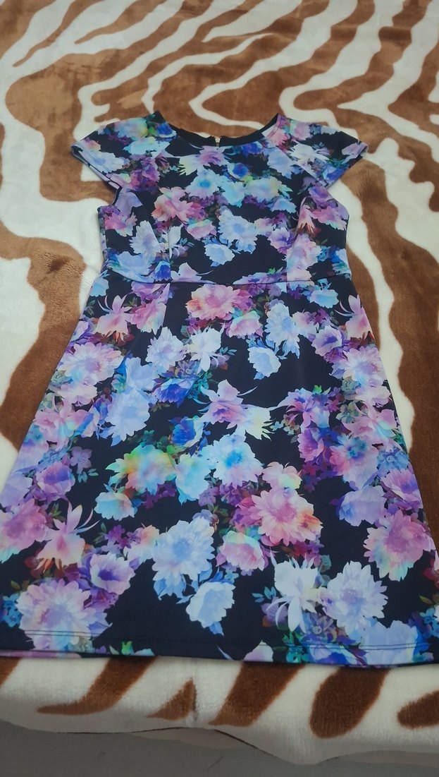 Mor Çiçekli Midi Kadın Elbise - Görsel 4