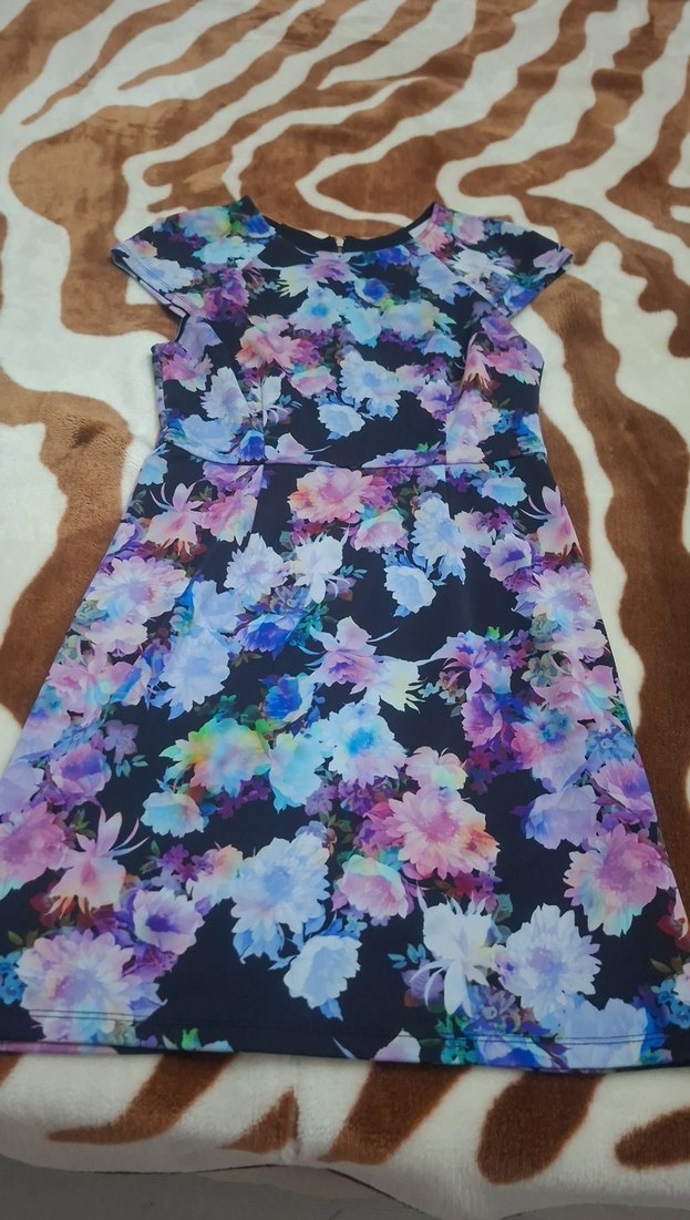 Mor Çiçekli Midi Kadın Elbise - Görsel 2