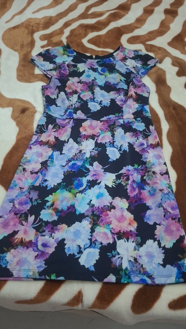 Mor Çiçekli Midi Kadın Elbise - Görsel 5