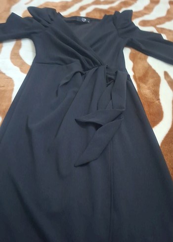 Siyah Drapeli Uzun Kadın Elbise - Görsel 2