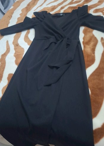 Siyah Drapeli Uzun Kadın Elbise - Görsel 4