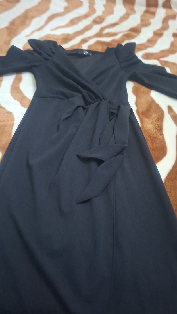 Siyah Drapeli Uzun Kadın Elbise - Görsel 2