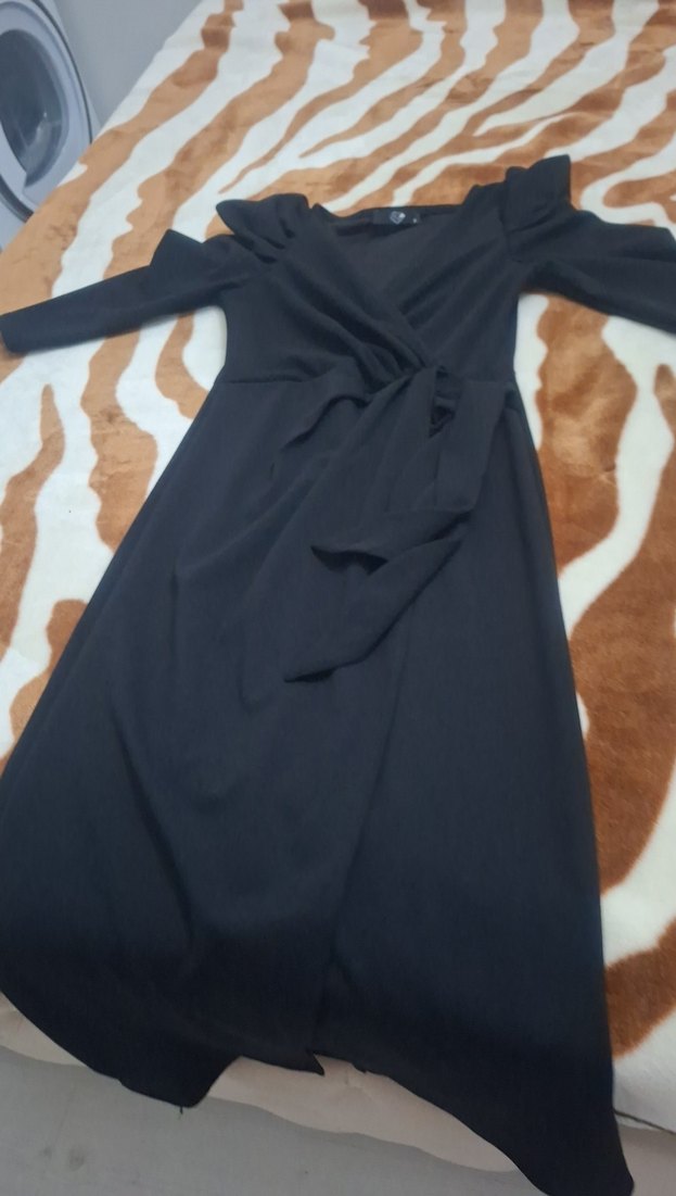 Siyah Drapeli Uzun Kadın Elbise - Görsel 4