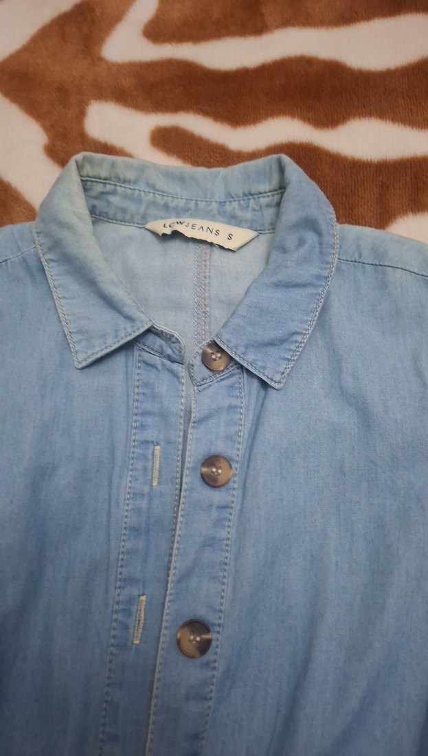 Düğmeli Kolsuz Mavi Uzun Denim Elbise - Görsel 4