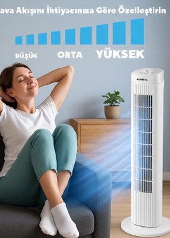 KUMTEL Beyaz Kule Vantilatör 50W 60° Salınım - Görsel 3