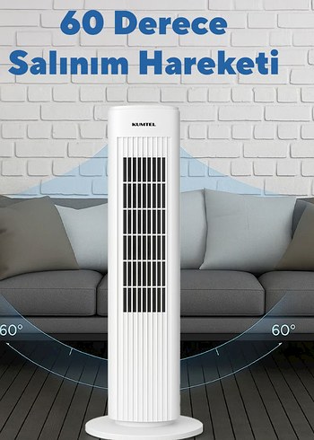 KUMTEL Beyaz Kule Vantilatör 50W 60° Salınım - Görsel 2
