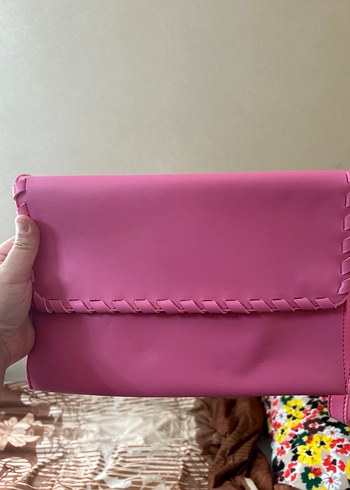 Pembe Deri Kadın Çanta Fermuarlı