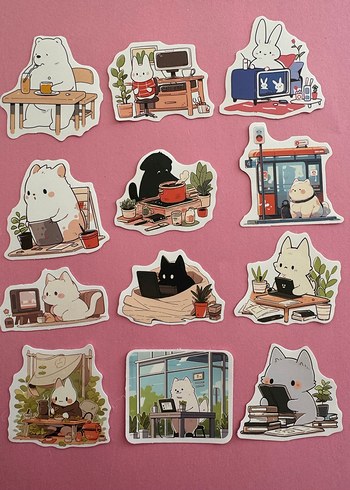 Pastel Renkli Kedi Temalı Sticker Seti