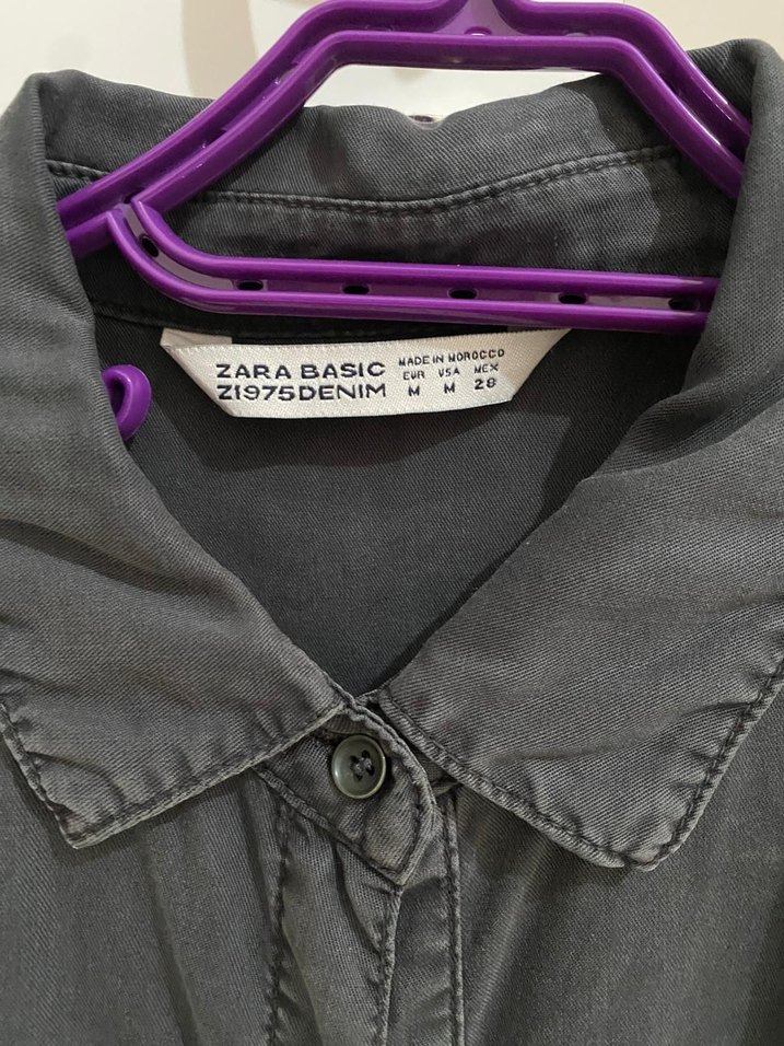 Gri Kadın Uzun Kollu Düğmeli Keten Gömlek - Görsel 4