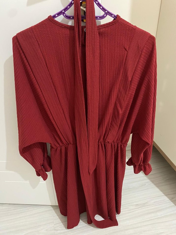 Piliseli Kırmızı Midi Kadın Tunik - Görsel 2