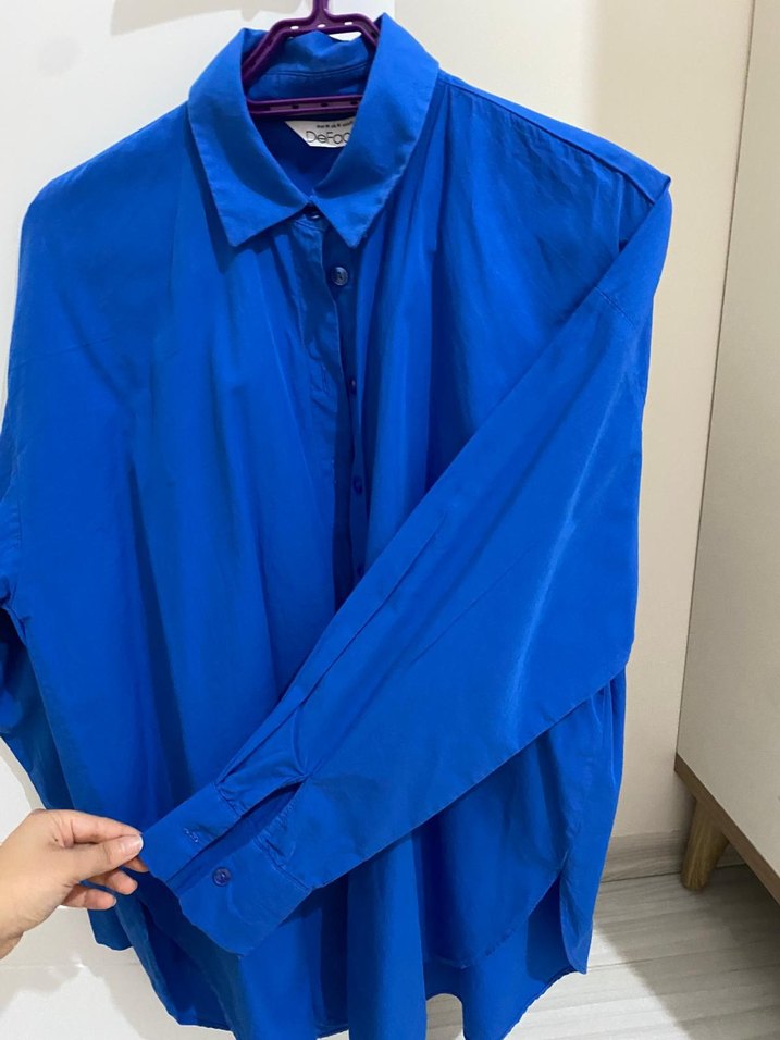 Kadın Mavi Düğmeli Gömlek - Görsel 2