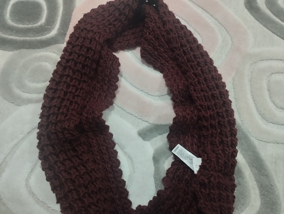 Kahverengi/bordo Örgü Kadın Atkı - Görsel 2