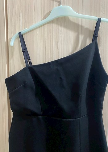 Siyah Midi Straplez Drapeli Kadın Elbise - Görsel 2