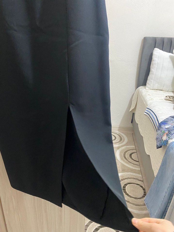 Siyah Midi Straplez Drapeli Kadın Elbise - Görsel 3