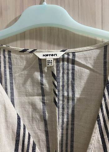 Bohem Çizgili Keten Uzun Elbise - Görsel 3