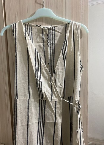 Bohem Çizgili Keten Uzun Elbise - Görsel 2