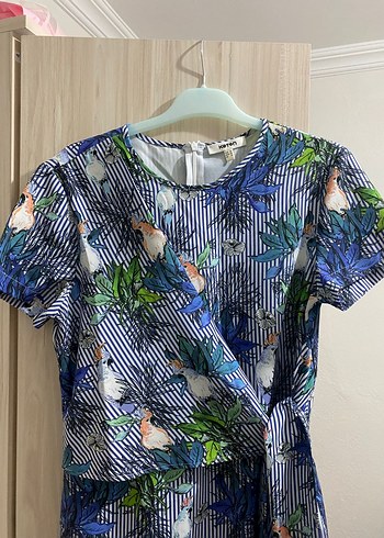 Renkli Baskılı Drapeli Mini Kadın Elbise - Görsel 2