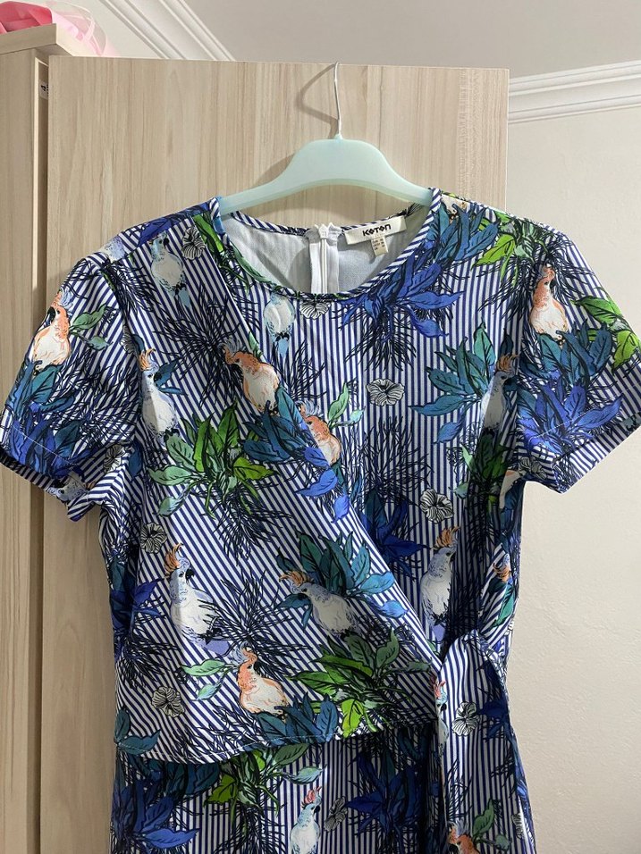 Renkli Baskılı Drapeli Mini Kadın Elbise - Görsel 2