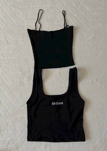 Diğer Minimal Siyah Crop Top Seti
