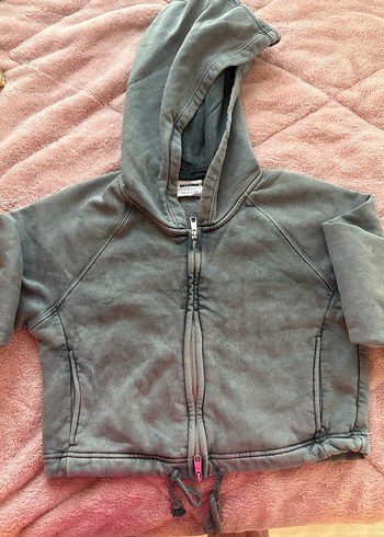 Bershka Gri Kapüşonlu Fermuarlı Kadın Sweatshirt